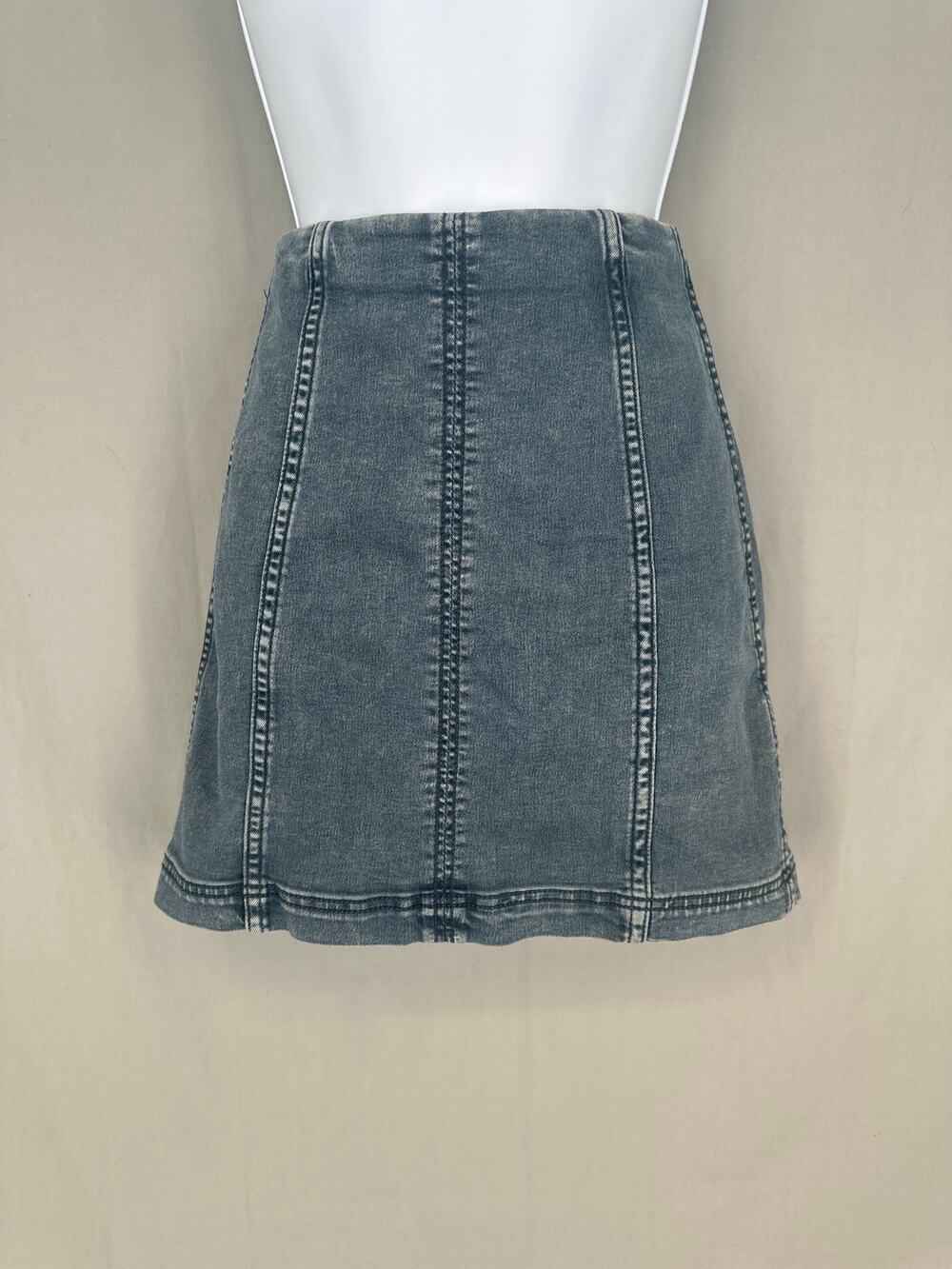 Free People Skirt Womens 2 Blue Denim Mini Stretch Capsule Boho Western Casual